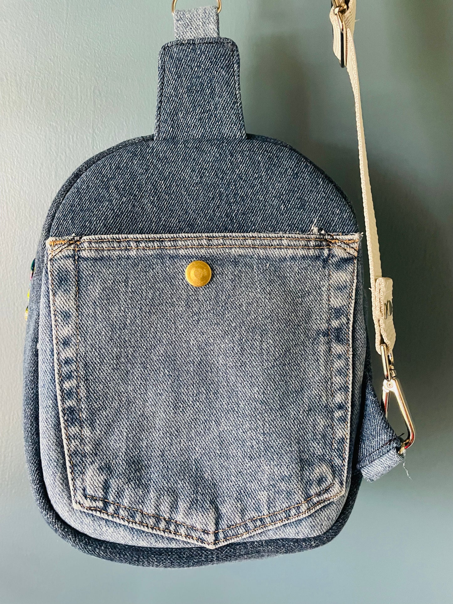 Sling Bag Denim and Vintage Buttons