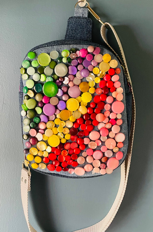 Sling Bag Denim and Vintage Buttons