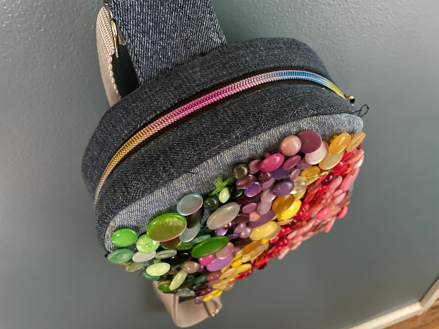 Sling Bag Denim and Vintage Buttons