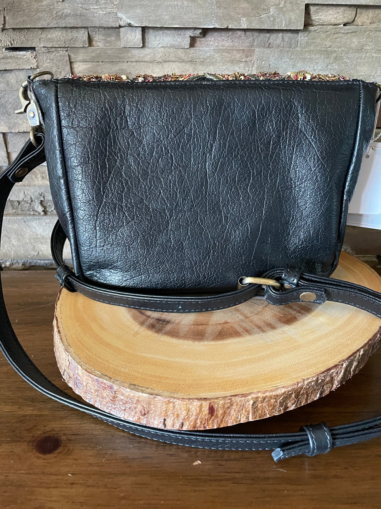 Sari Beaded and Leather Crossbody