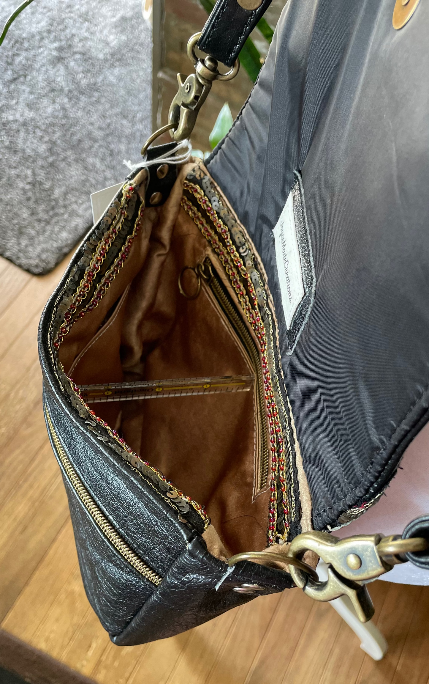 Sari Beaded and Leather Crossbody