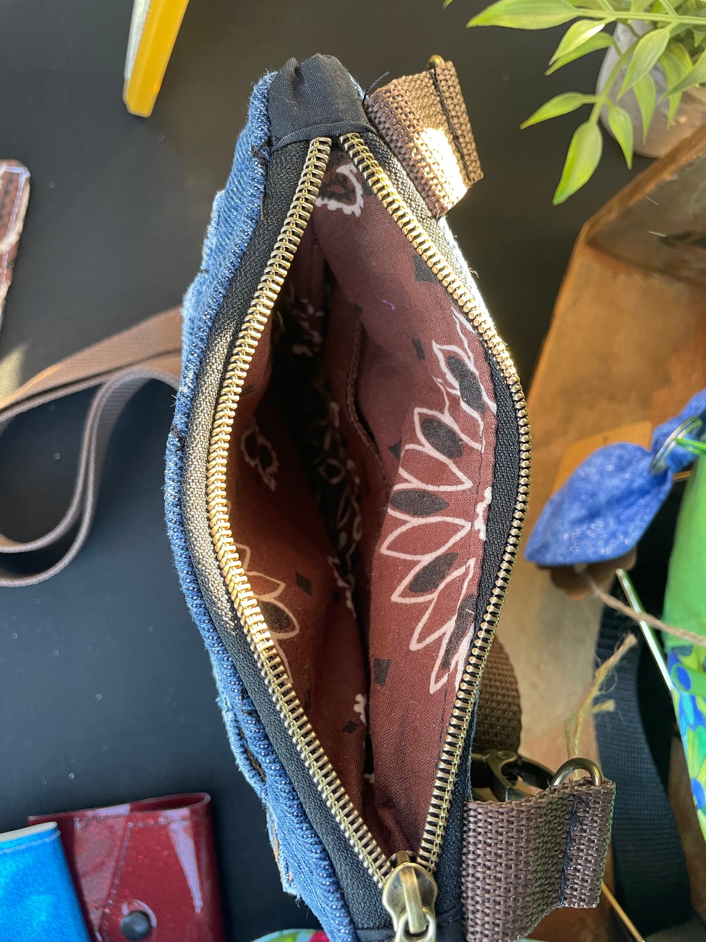 Crossbody Denim with Bandana Lining