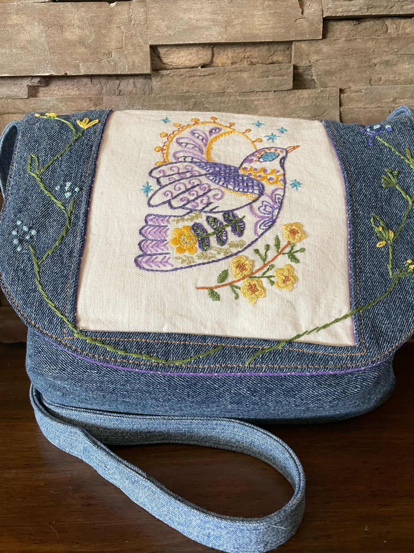 Crossbody Purse Hand Embroidered Dove