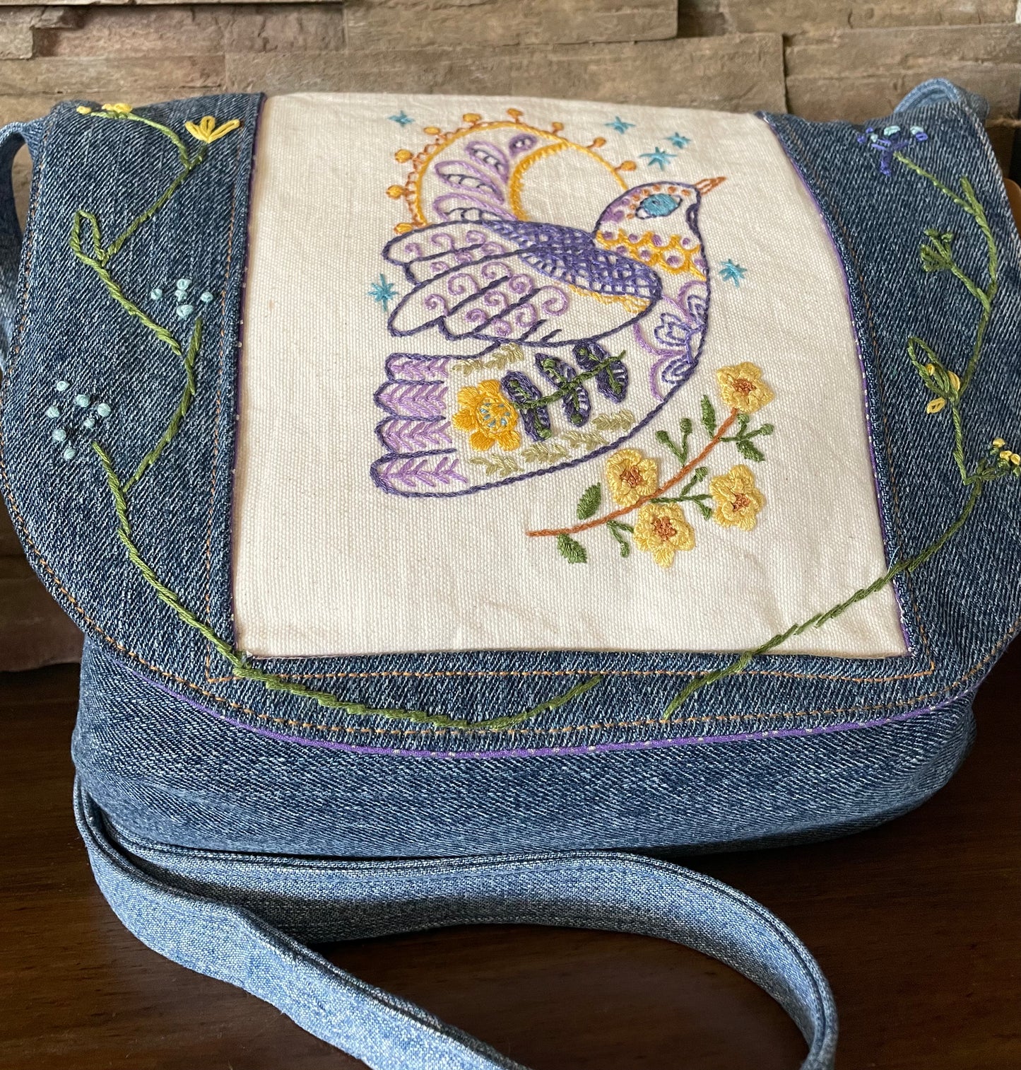 Crossbody Purse Hand Embroidered Dove