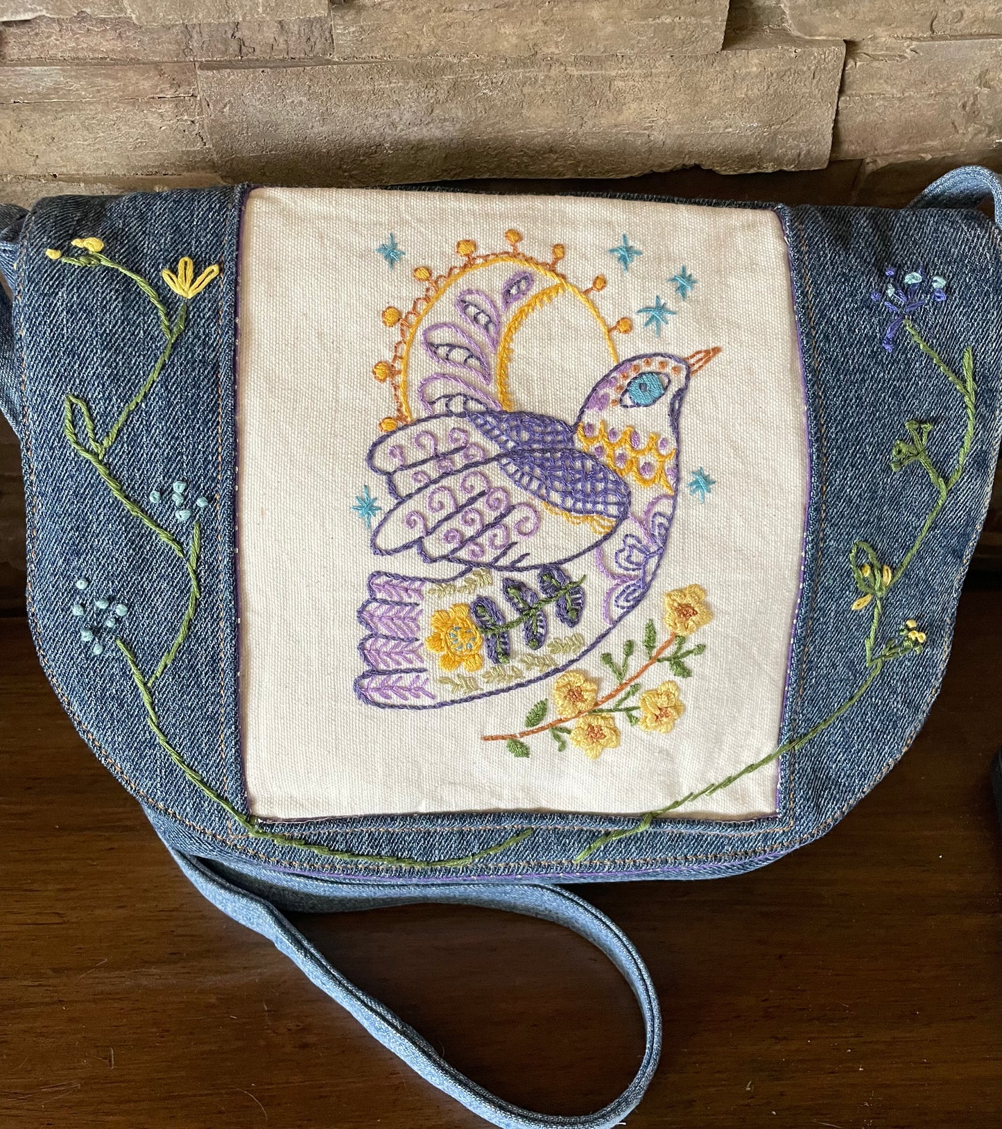 Crossbody Purse Hand Embroidered Dove