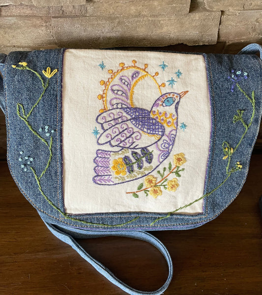 Crossbody Purse Hand Embroidered Dove