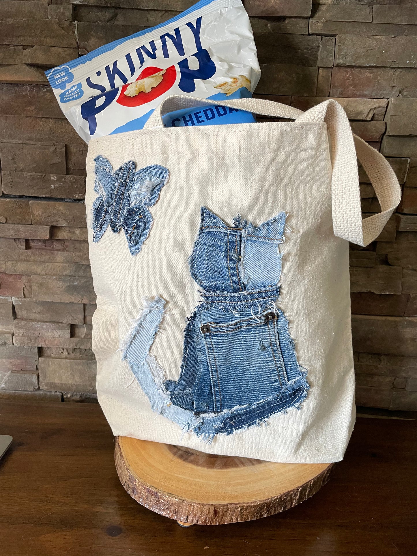Cat and Denim Patchwork Tote