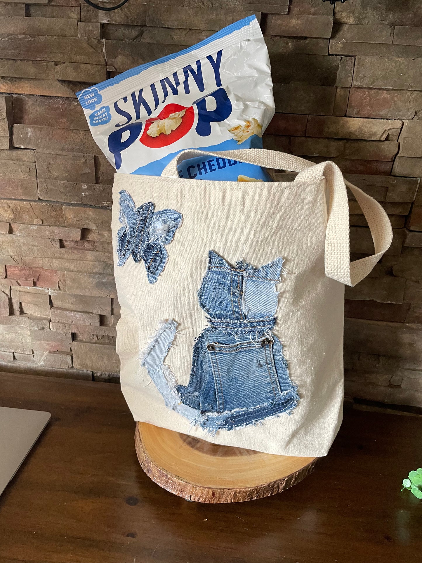 Cat and Denim Patchwork Tote