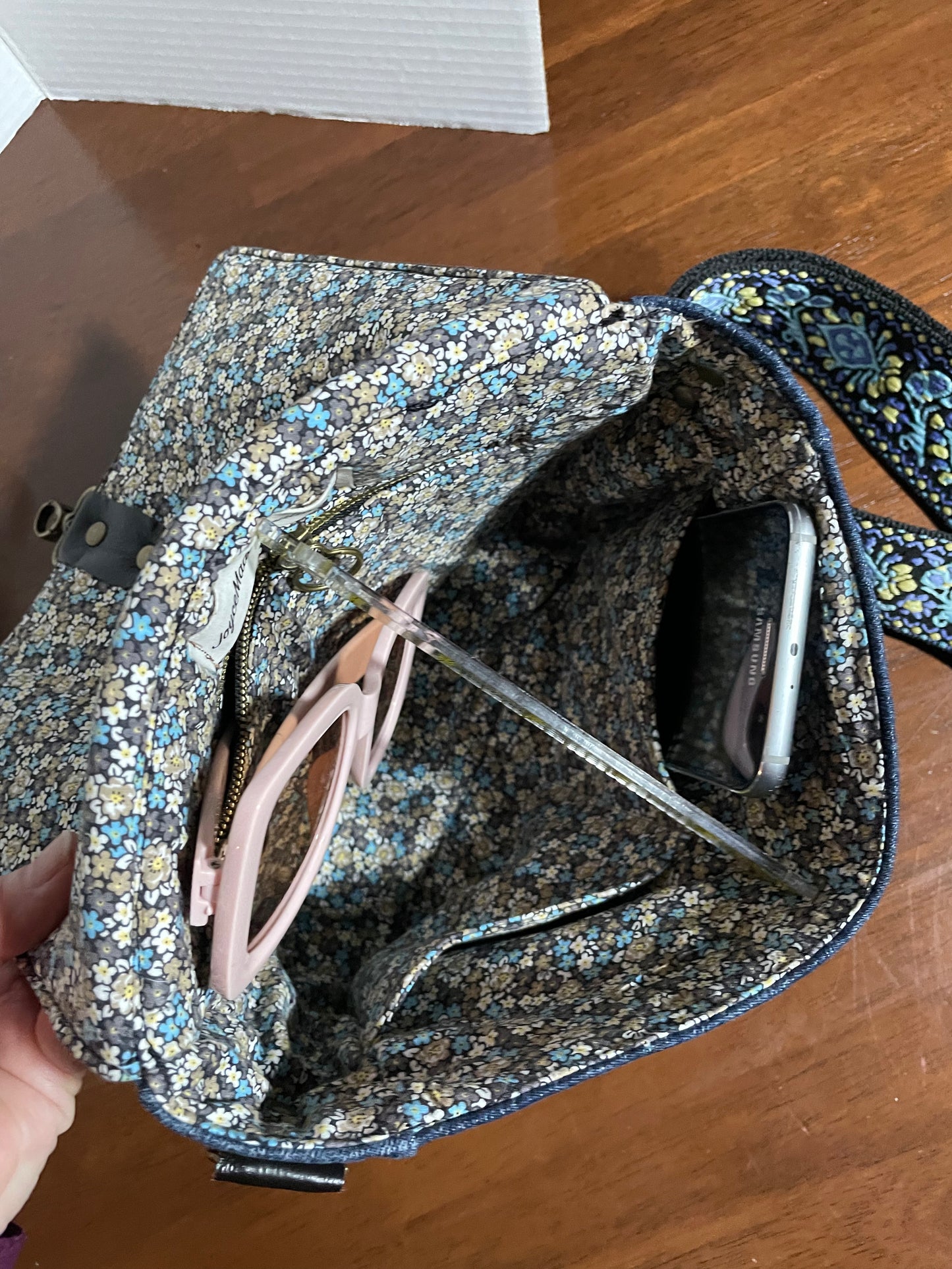 Crossbody Purse in Denim and Waxed Canvas