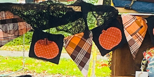 Halloween Fabric Pumkpins n Plaid Flag Banner