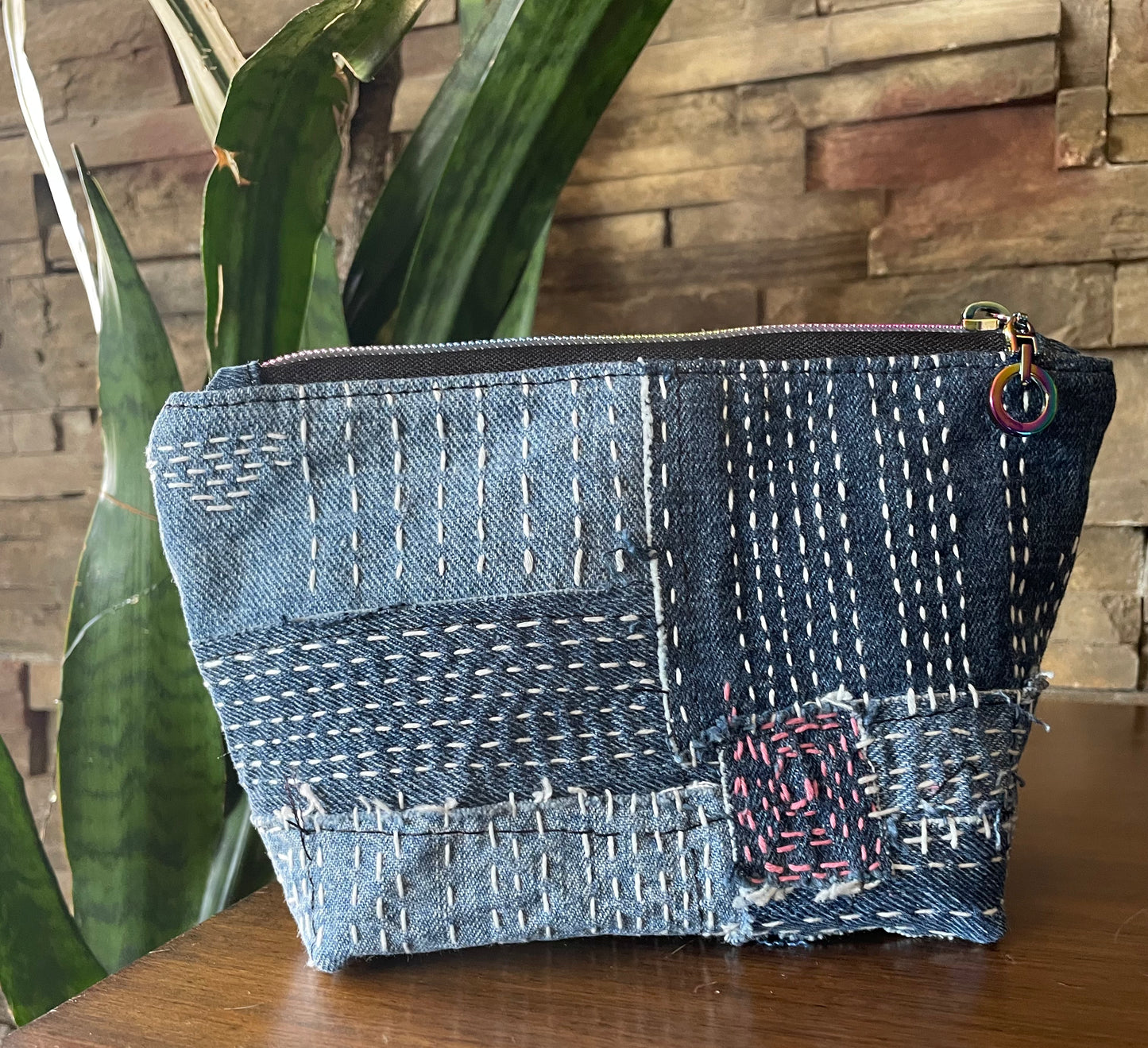 The Mended Indigo Collection #13- Sashiko and Boro Zipper Pouch