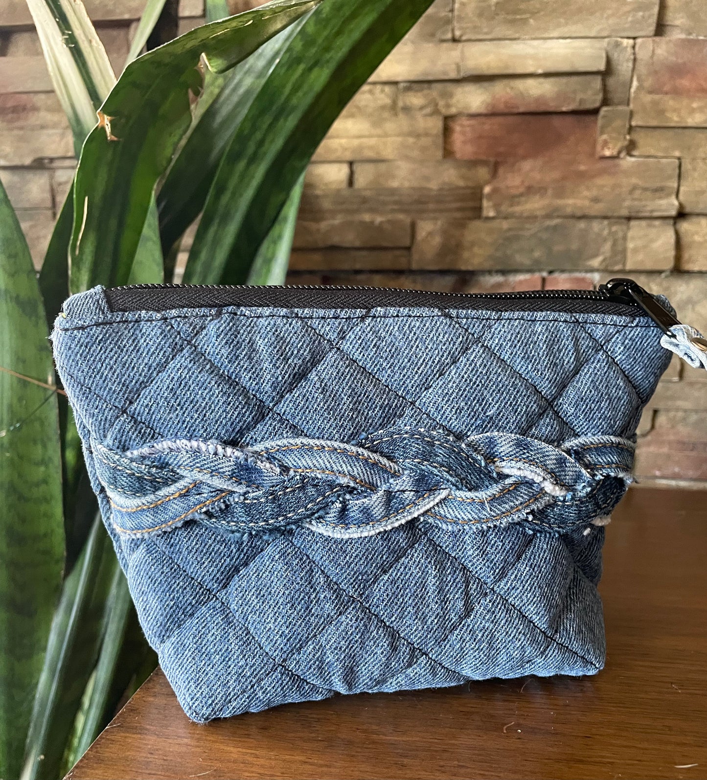 The Mended Indigo Collection #14 - Zipper Pouch with Braided Whimsey